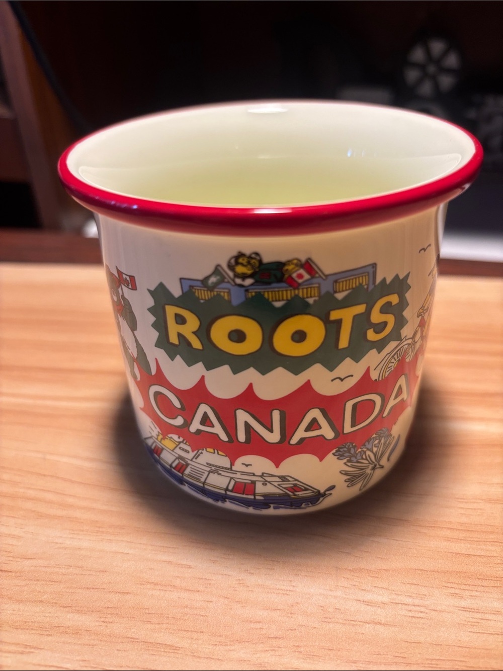 Roots Canada Ceramic Mug - Cream Body with Red Rim